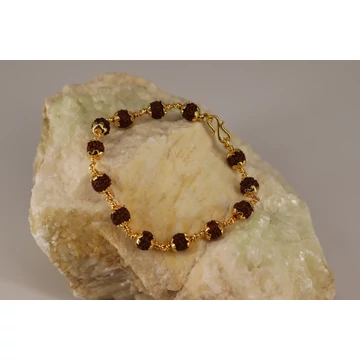 Rudraksha karkötő, aranyozott réz foglalatban