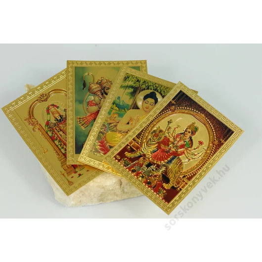 Aranyozott szentkép szett - Buddha, Durga, Hanumán, Balaji