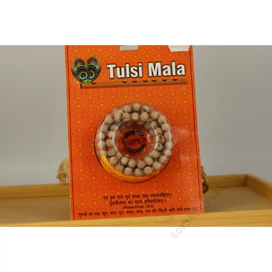 Tulsi mala, világos, narancs csomóval, sárga bojttal