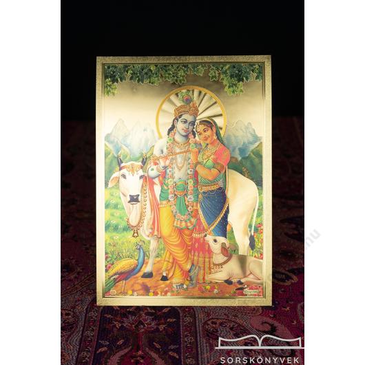 Radha, Krisna, heggyel, tehénnel, fent levelek A4